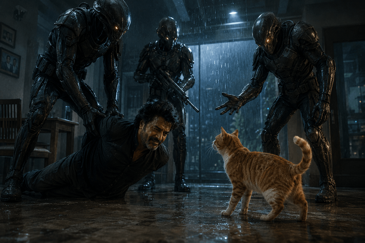 THE CAT DEFENDS HIM